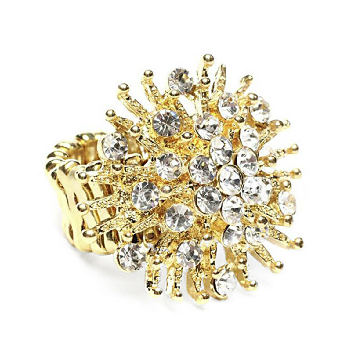 Amrita Singh Gold Crystal Snowflake Floral Stretch Cocktail Ring RC 448 NWT