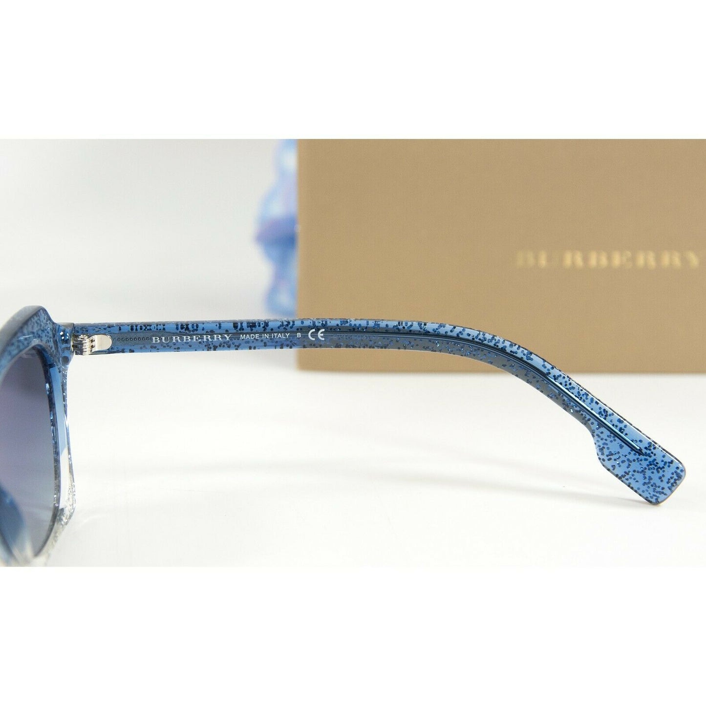 Burberry BE4283 Blue Glitter Acrylic Cat Eye Logo Sunglasses NWT Case