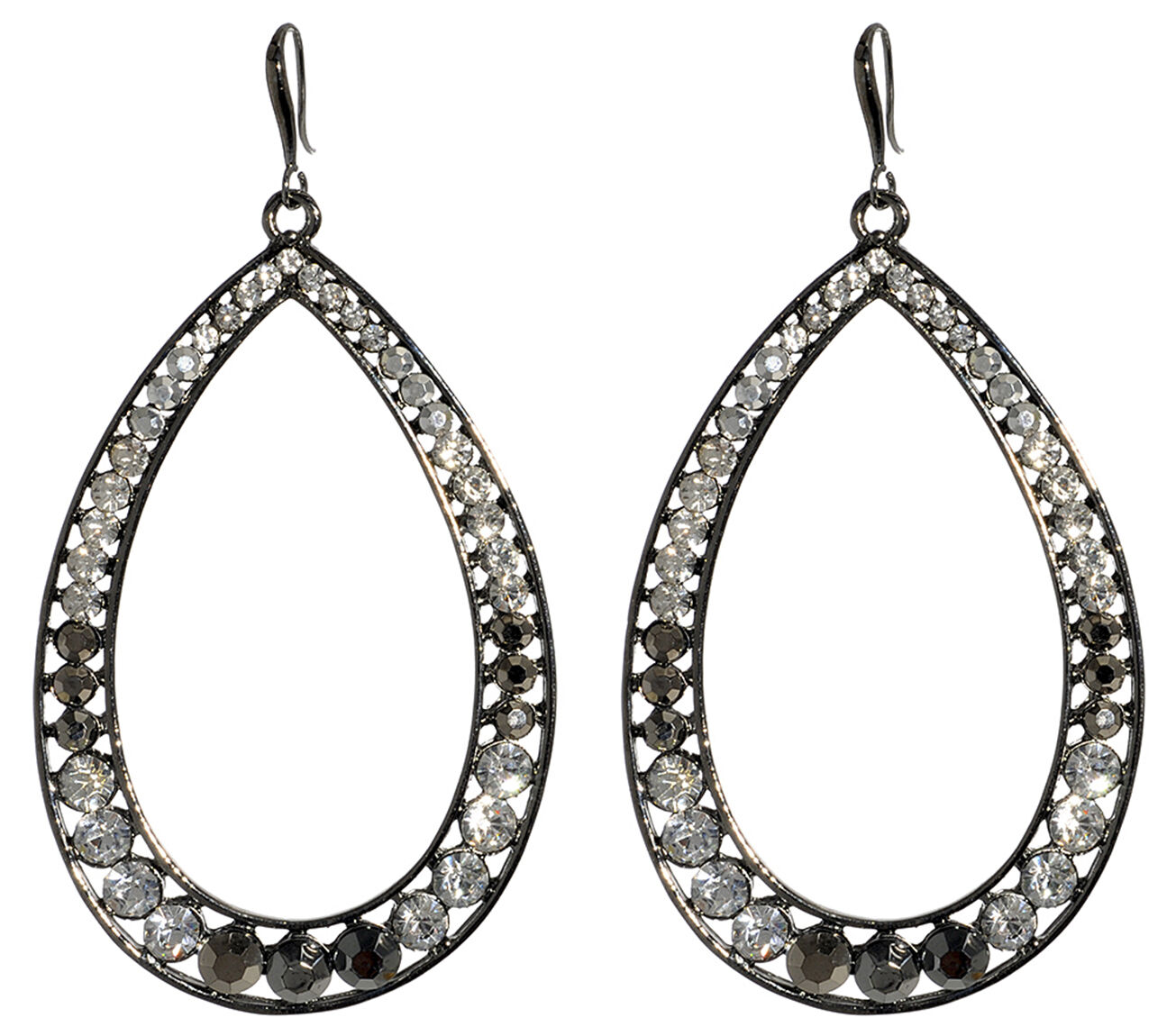 Amrita Singh Chohal Gunmetal Crystal Large Hoop Drop Dangle Earrings ERC 479 NWT