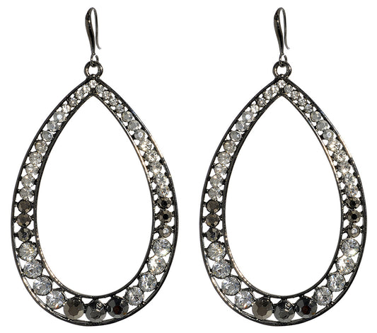 Amrita Singh Chohal Gunmetal Crystal Large Hoop Drop Dangle Earrings ERC 479 NWT