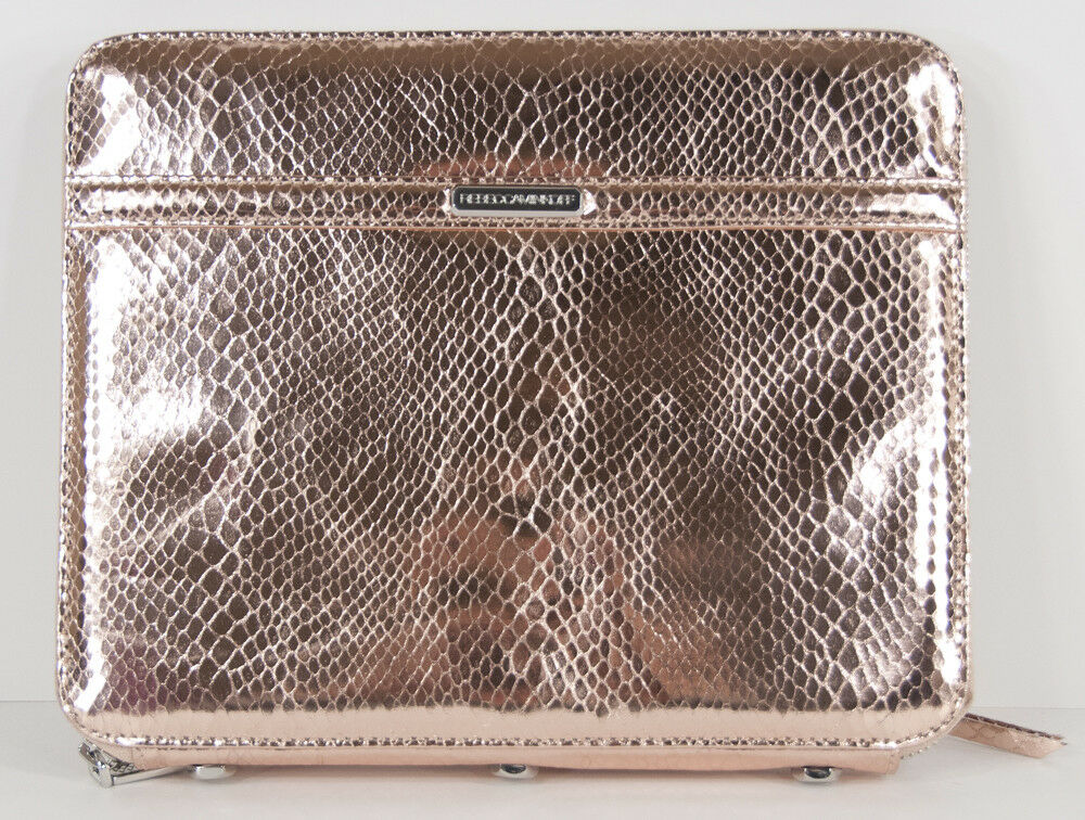 Rebecca Minkoff MAC Rose Gold Shine Snake Embossed Leather iPad Case Folio NWT