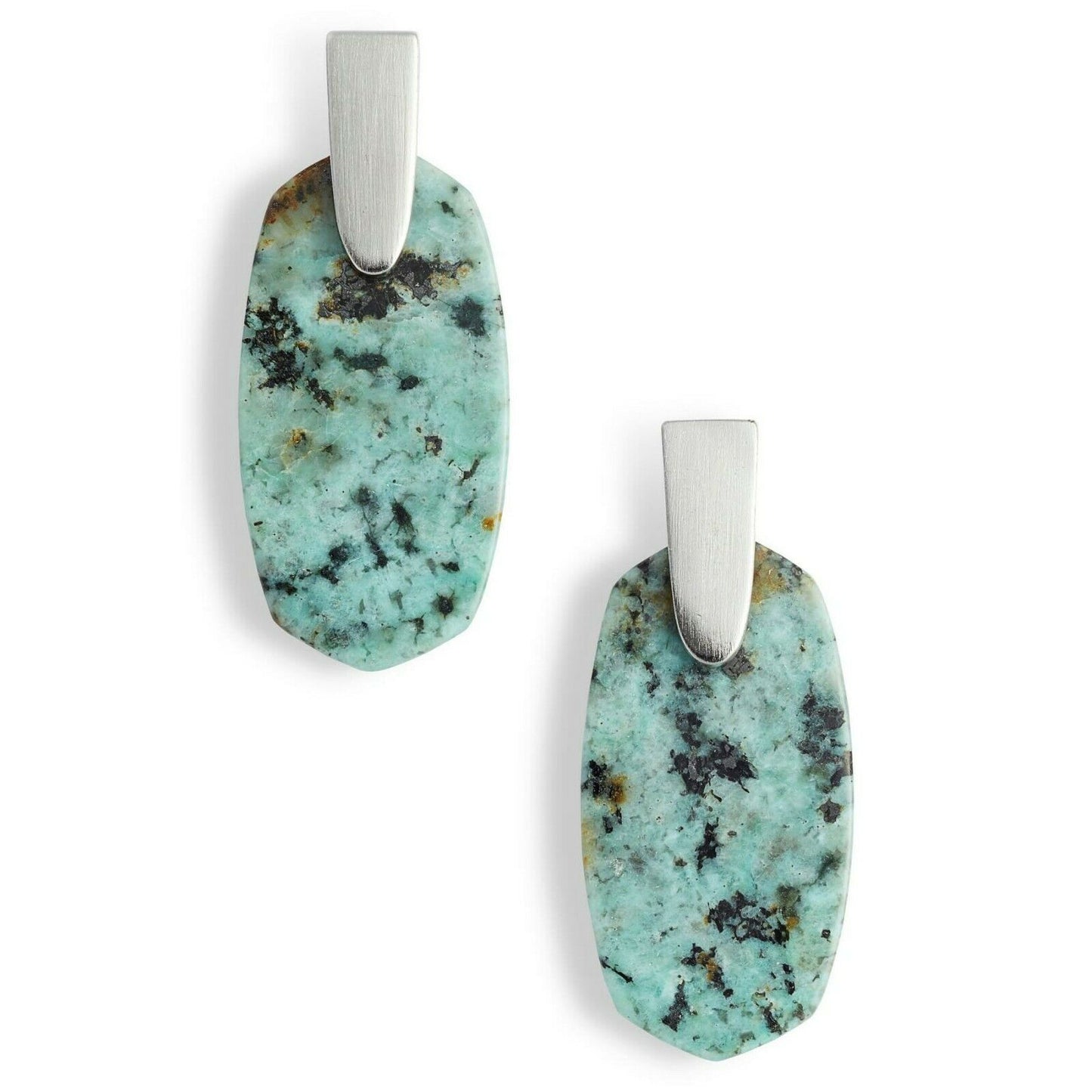 Kendra Scott Aragon Rhodium Plated African Turquoise Drop Dangle Earrings 2 NWT