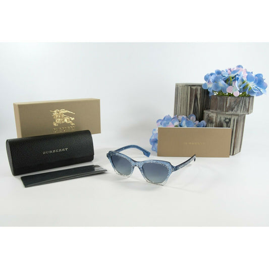 Burberry BE4283 Blue Glitter Acrylic Cat Eye Logo Sunglasses NWT Case