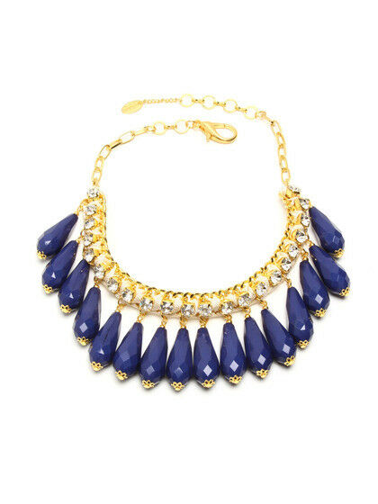 Amrita Singh Gold Lapis Milly Crystal Courtney Friel Bib Necklace NKC 700 NWT