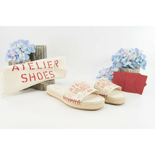 Valentino Atelier Eyelet Logo Espadrille Flatform Sandal 38 NIB