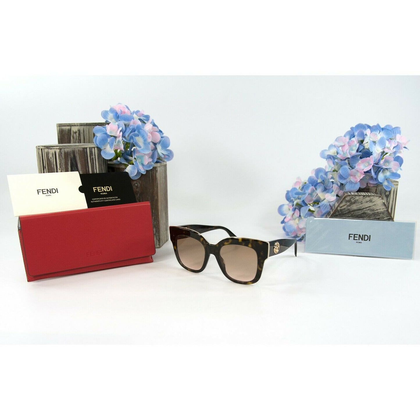Fendi FF0356S Vh8 Havana Tortoise Acrylic Sunglasses NWT Case