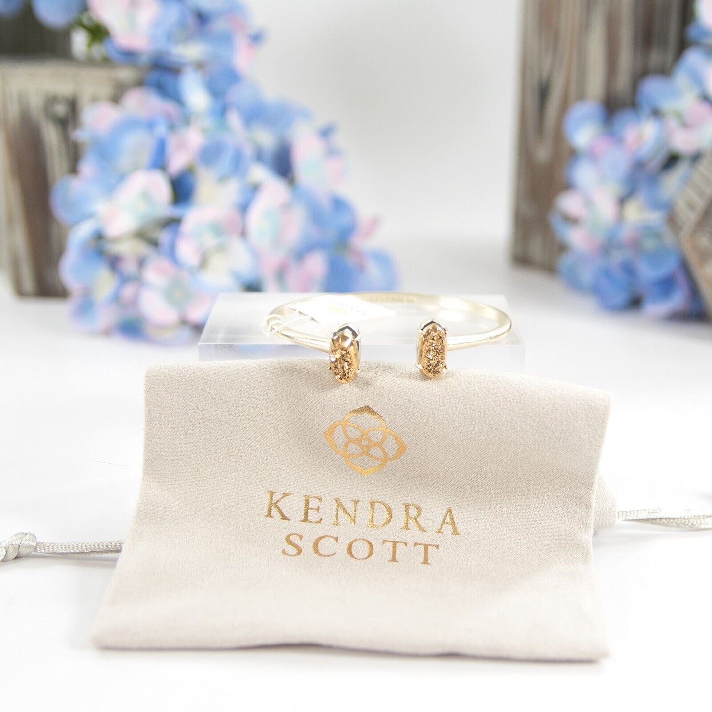 Kendra Scott Edie Gold Rose Gold Drusy Bangle Cuff Bracelet NWT