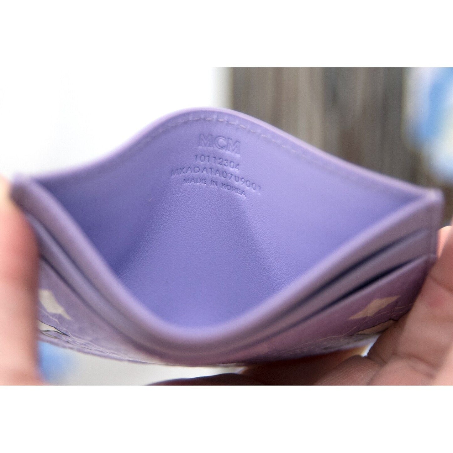 MCM Purple Rose Bandana Stud Visetos Leather Card Case Holder NWT