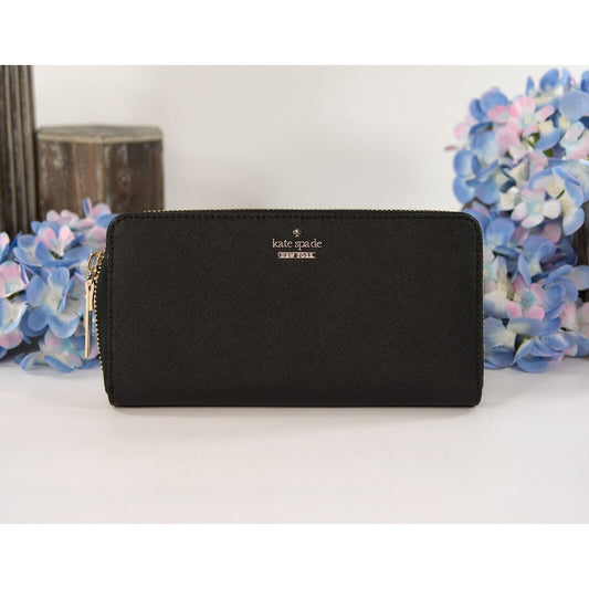 Kate Spade Black Leather Cameron Street Zip Around Lacey Wallet NWT