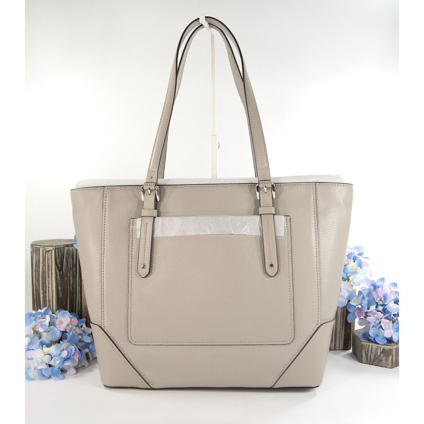 Michael Kors Pearl Grey Leather Aria Large Travel Tote Bag NWT