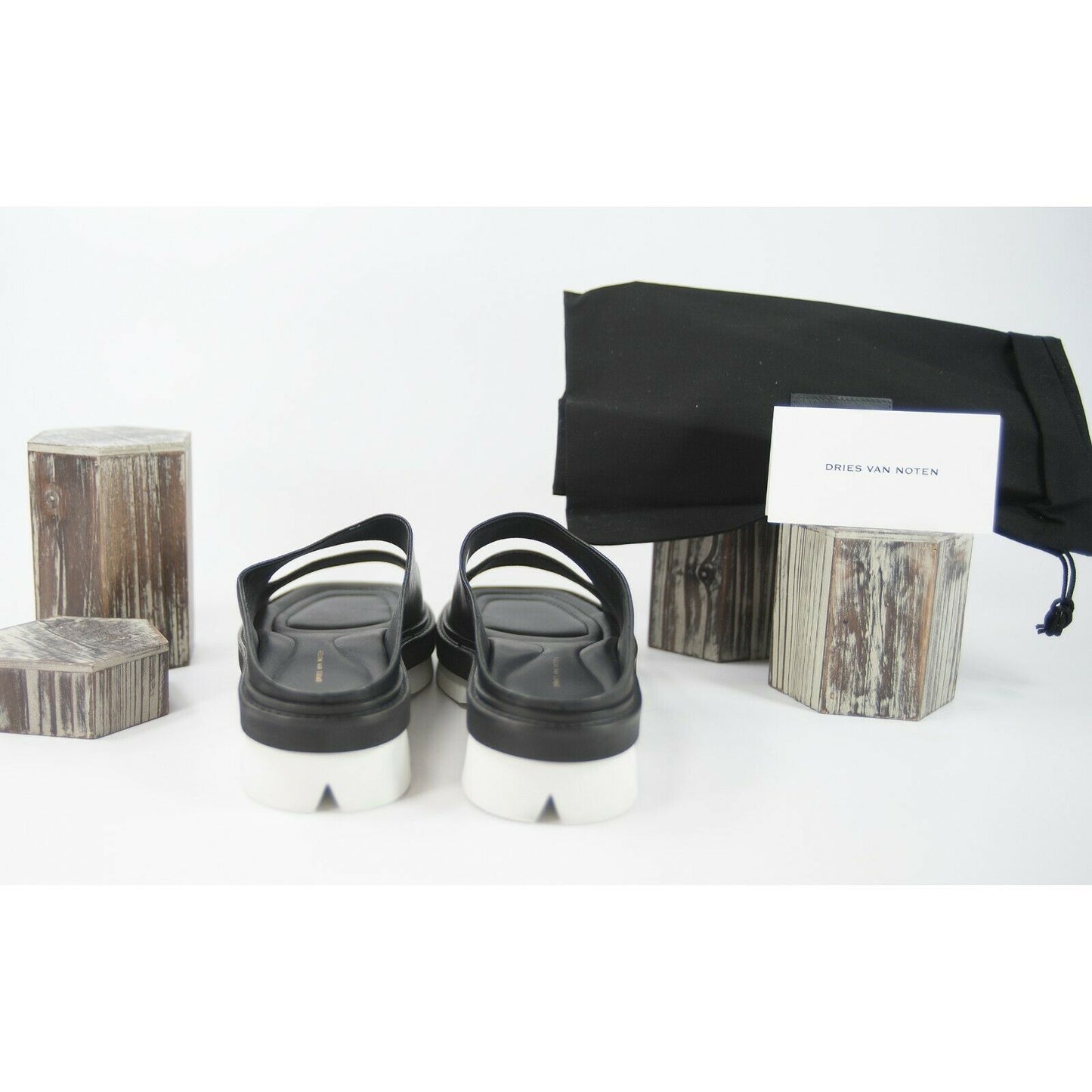 Dries Van Norten Black Calf Leather Cut Out Lug Sole Sandals Size 39.5 9.5 NIB