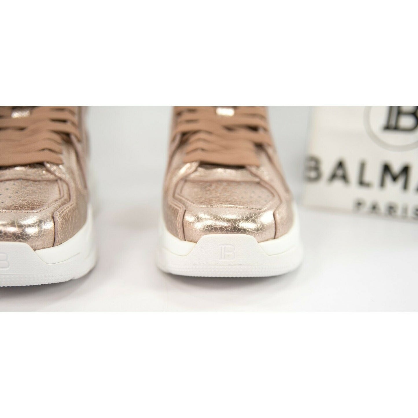 Balmain Rose Gold B-Ball High Top Leather Sneakers 38 NIB
