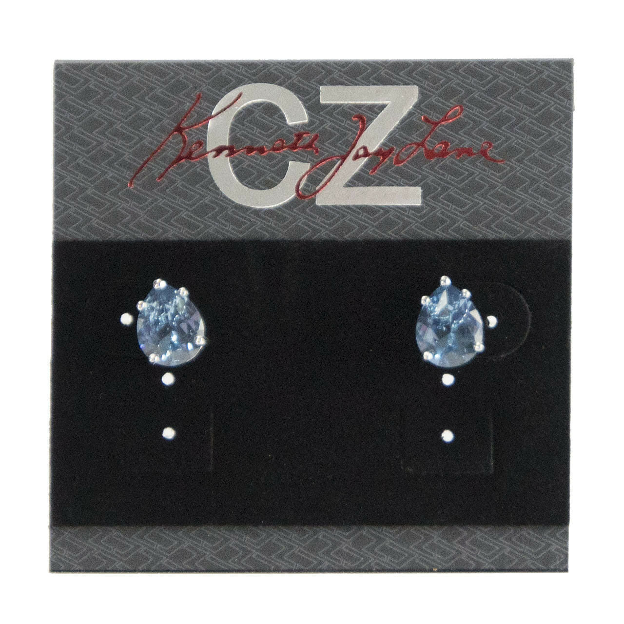 CZ Kenneth Jay Lane Silver Aqua Pear Stud Earrings KE696AQSI NWT