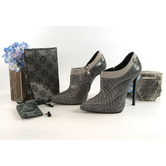 Philipp Plein Limited Edition Grey Reptilia Croc Leather Bootie Heels 39.5 NIB