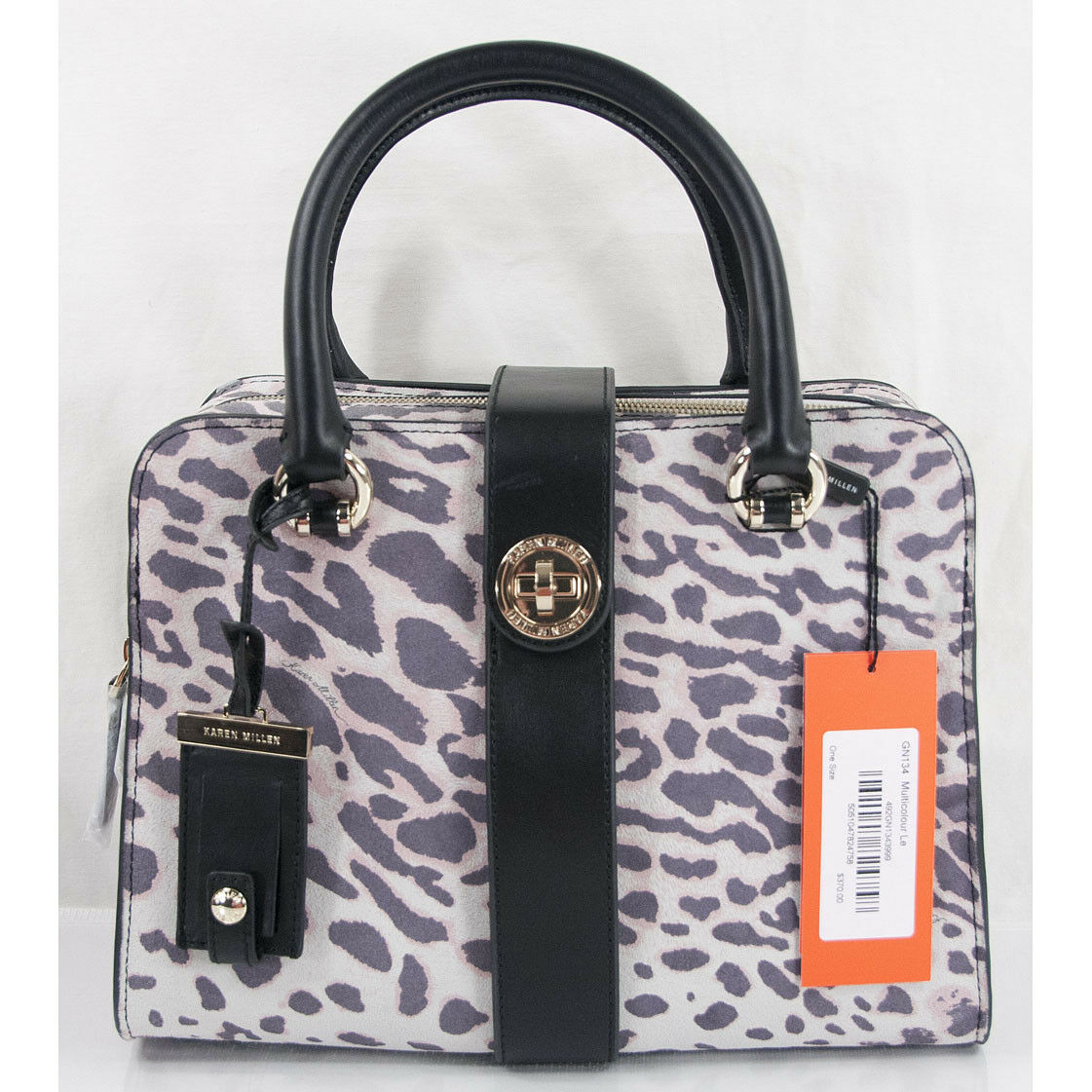 Karen Millen Purple Ivory Suede Leopard Black Leather Large Satchel NWT