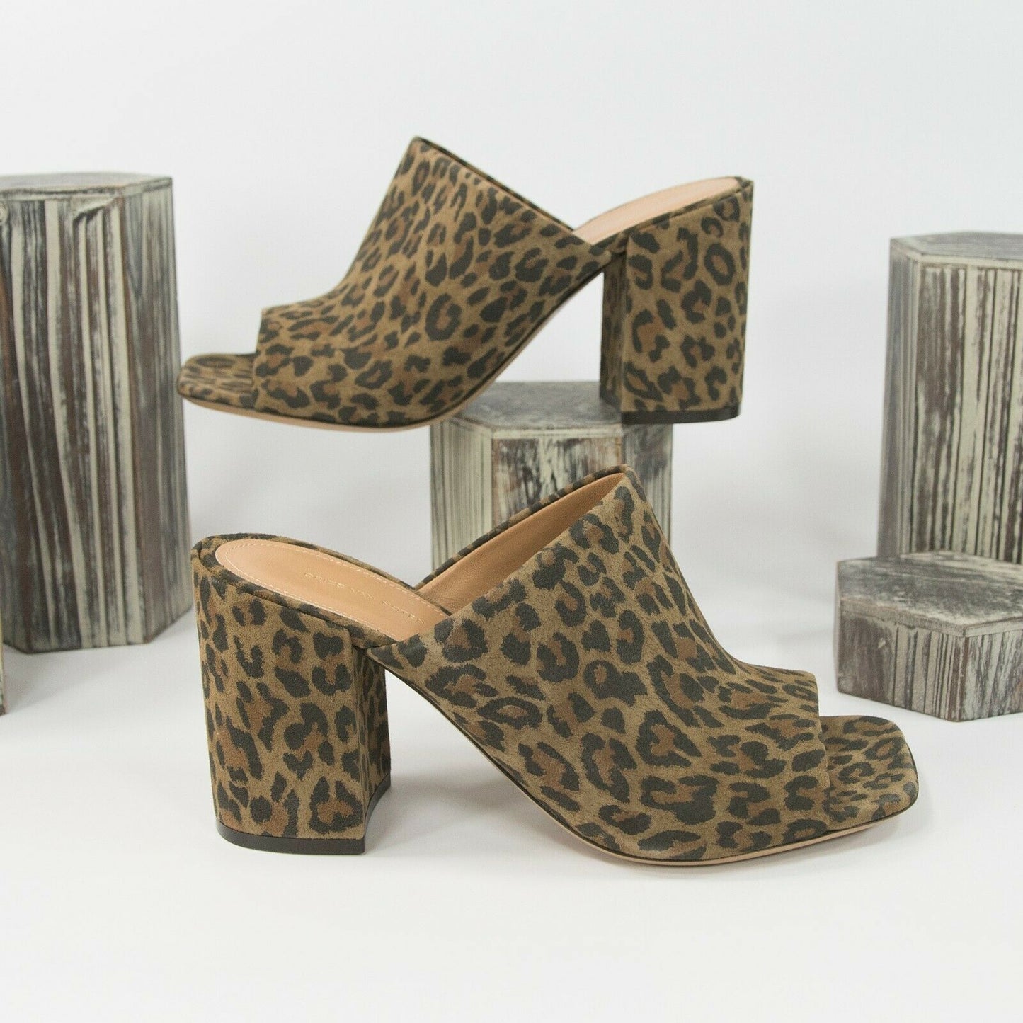 Dries Van Noten Leopard Suede Leather Heels Mules Size 39.5 NIB
