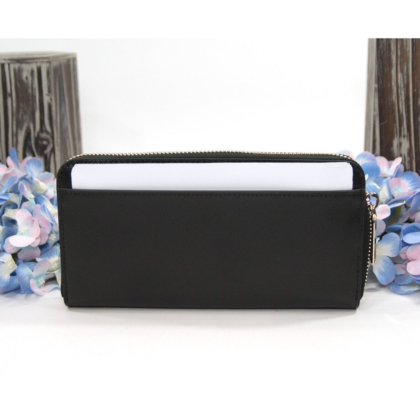 Kate Spade Spencer Black Leather Zip Around Large Continetal Lacey Wallet NWT