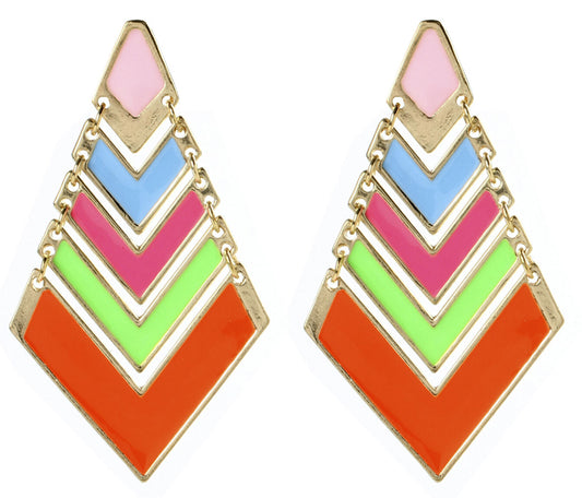 Amrita Singh Gold Plated Chevron Pop Neon Enamel Earrings ERC 638 NWT