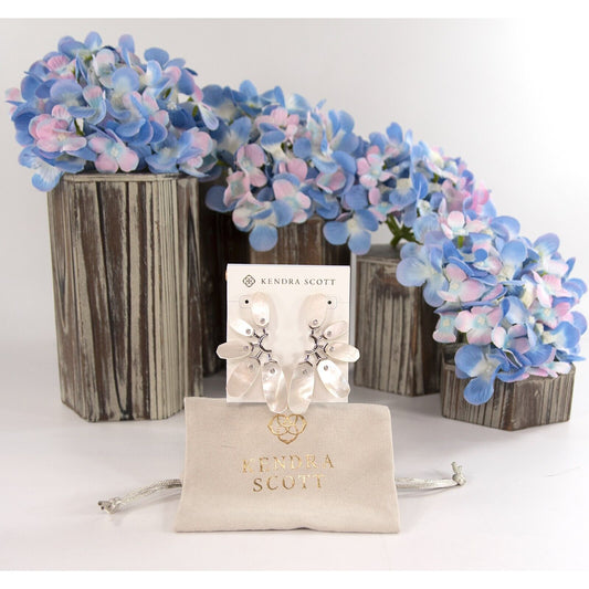 Kendra Scott Ashlyn Ivory Mother of Pearl Rhodium Large Statement Earrings NWT
