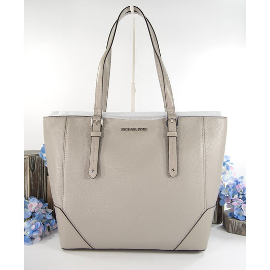 Michael Kors Pearl Grey Leather Aria Large Travel Tote Bag NWT