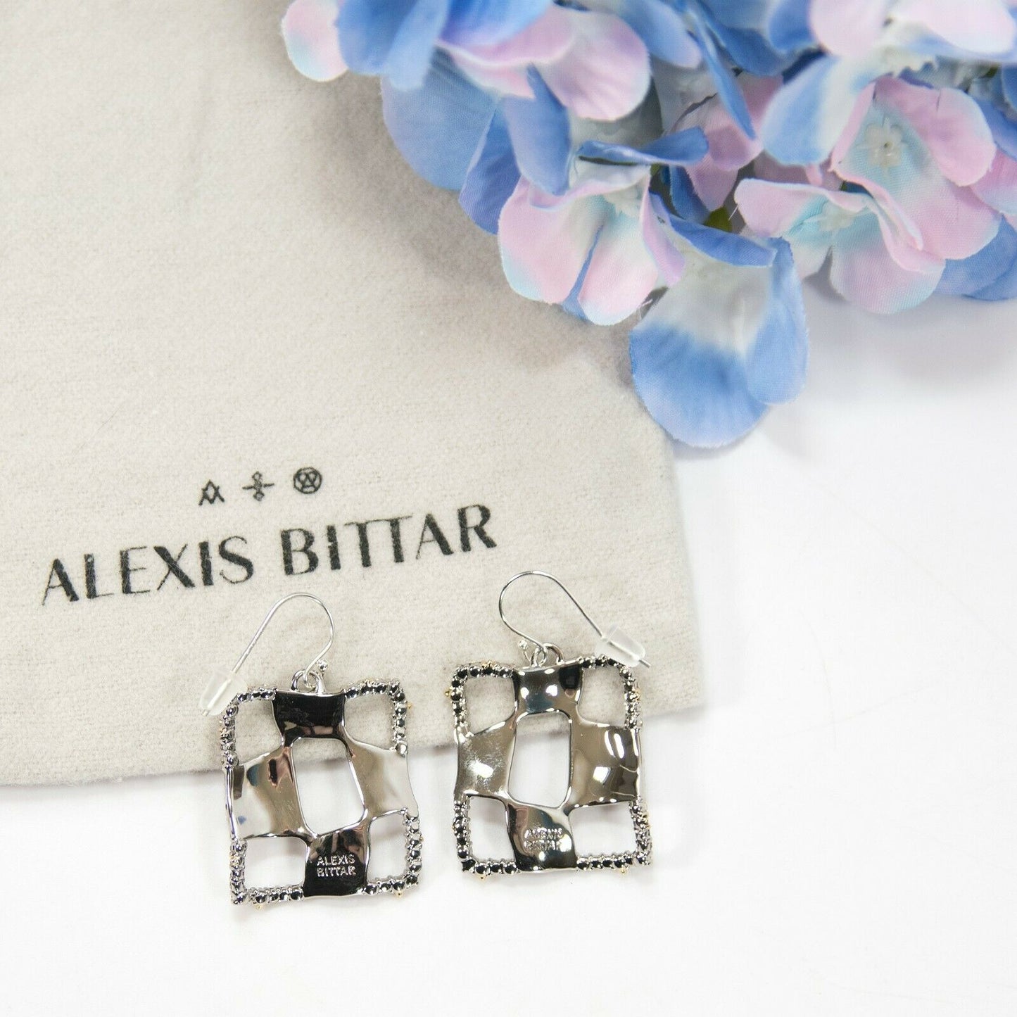 Alexis Bittar Crystal Modern Georgian Checkerboard Rhodium Drop Earrings NWT