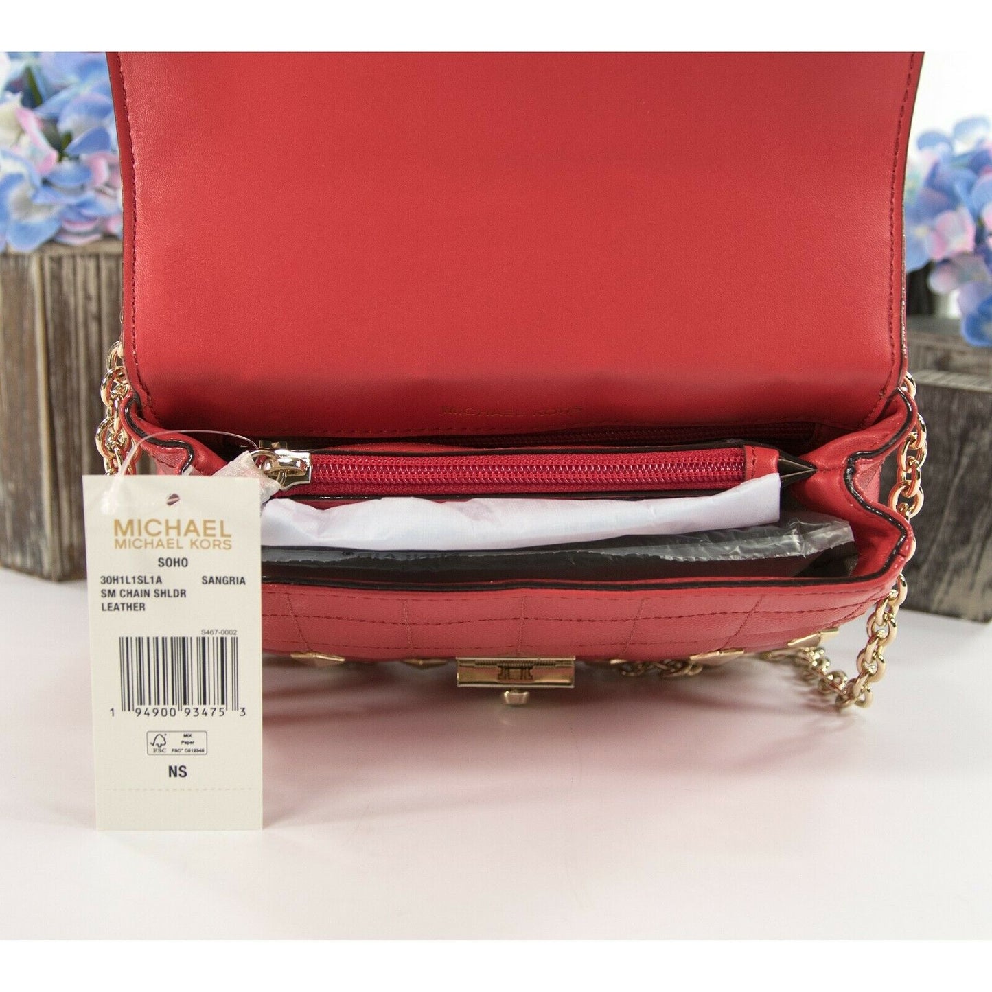 Michael Kors Soho Studded Quilted Sangria Glazed Leather Crossbody Bag NWT