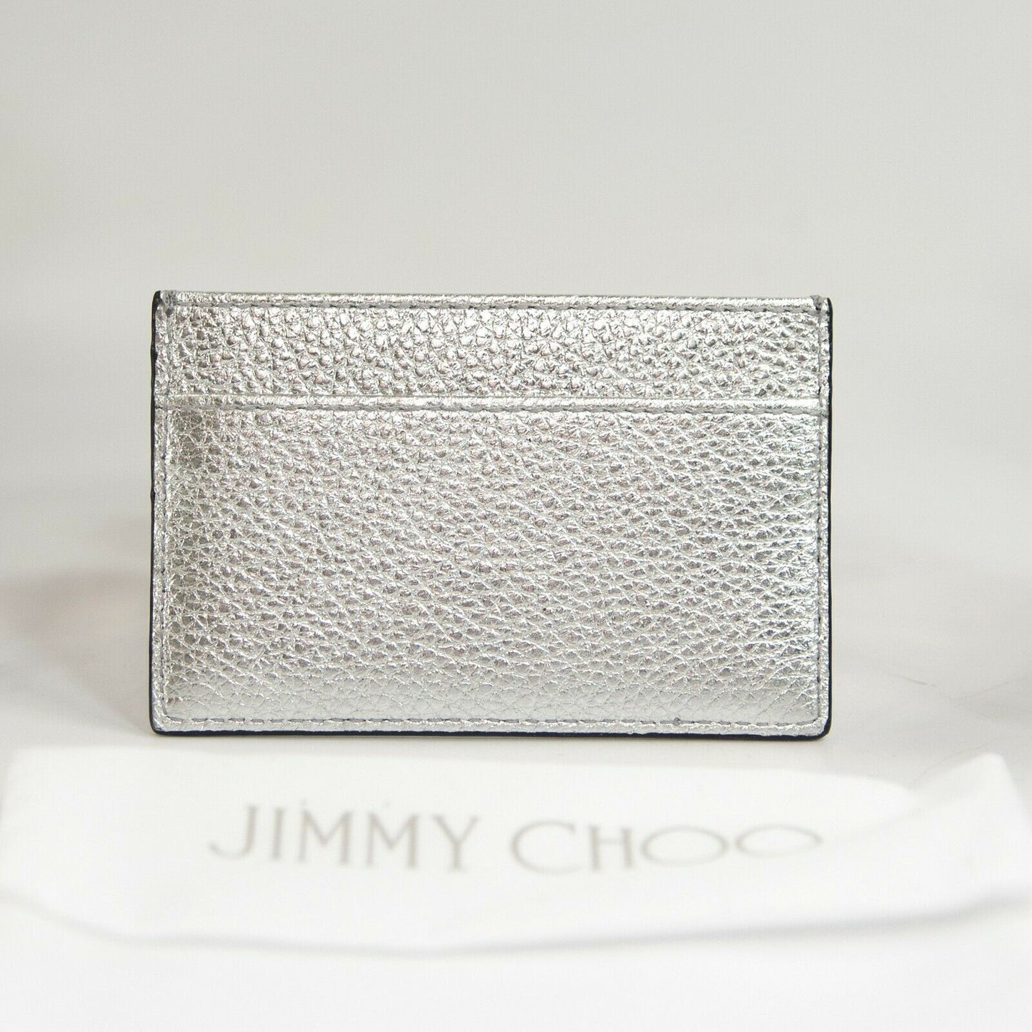 Jimmy Choo Aarna Silver Leather Card Case Holder Wallet NWT