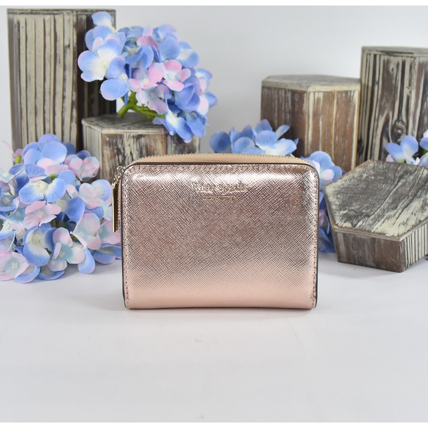 Kate Spade Rose Gold Leather Spencer Compact Wallet NWT