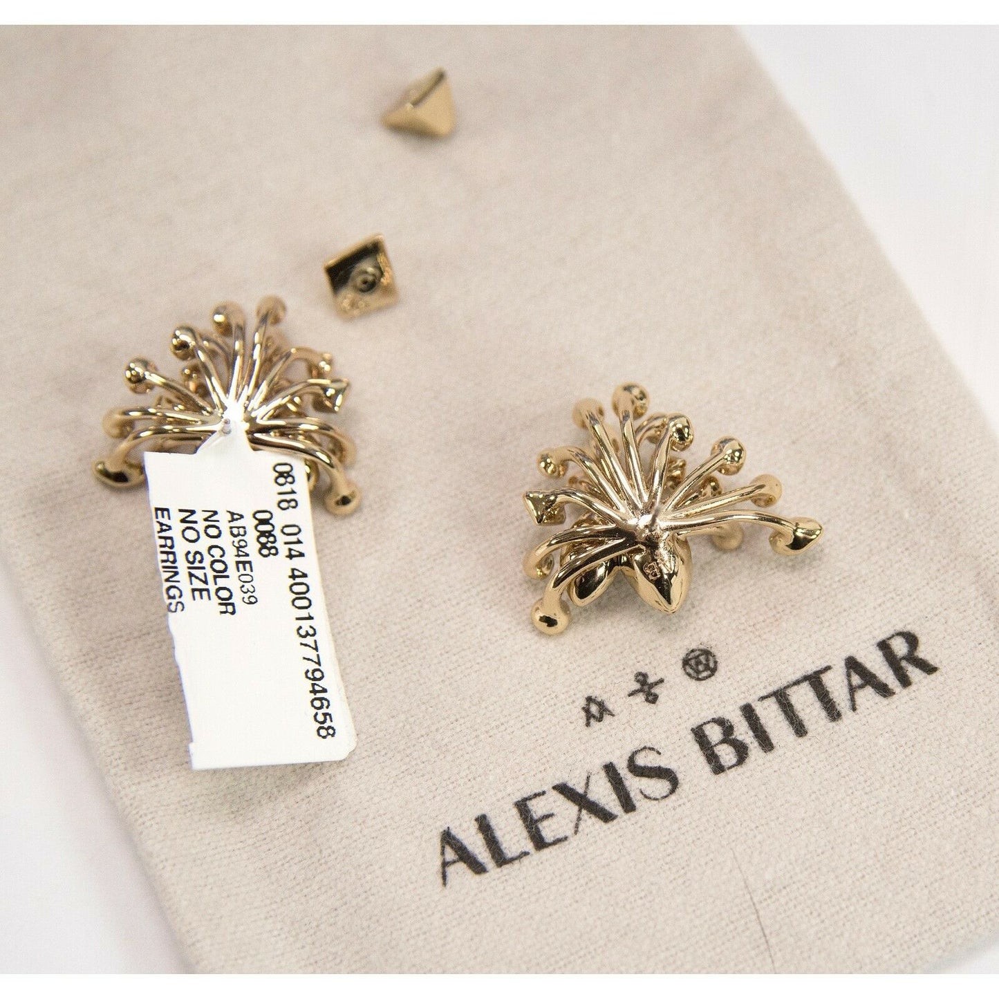 Alexis Bittar Gold Navette Starburst Crystal Large Stud Earrings NWT
