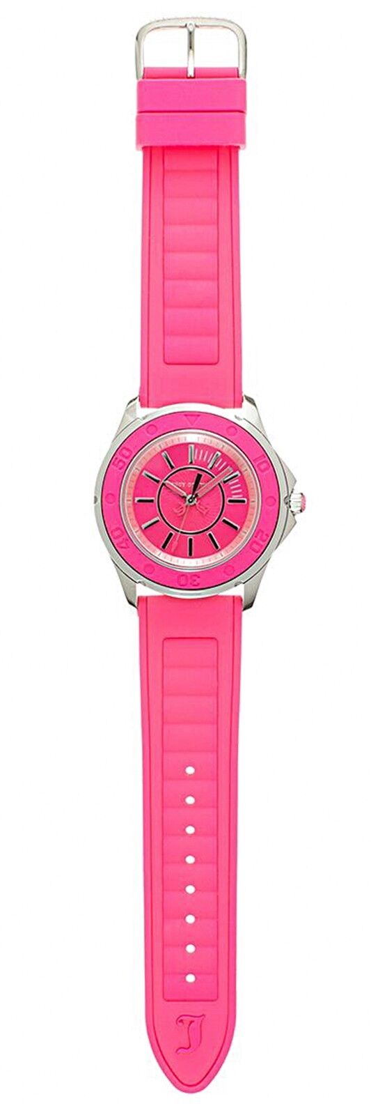 Juicy Couture Rich Girl Pink Neon Silicone Rubber Strap Silver Runway Watch