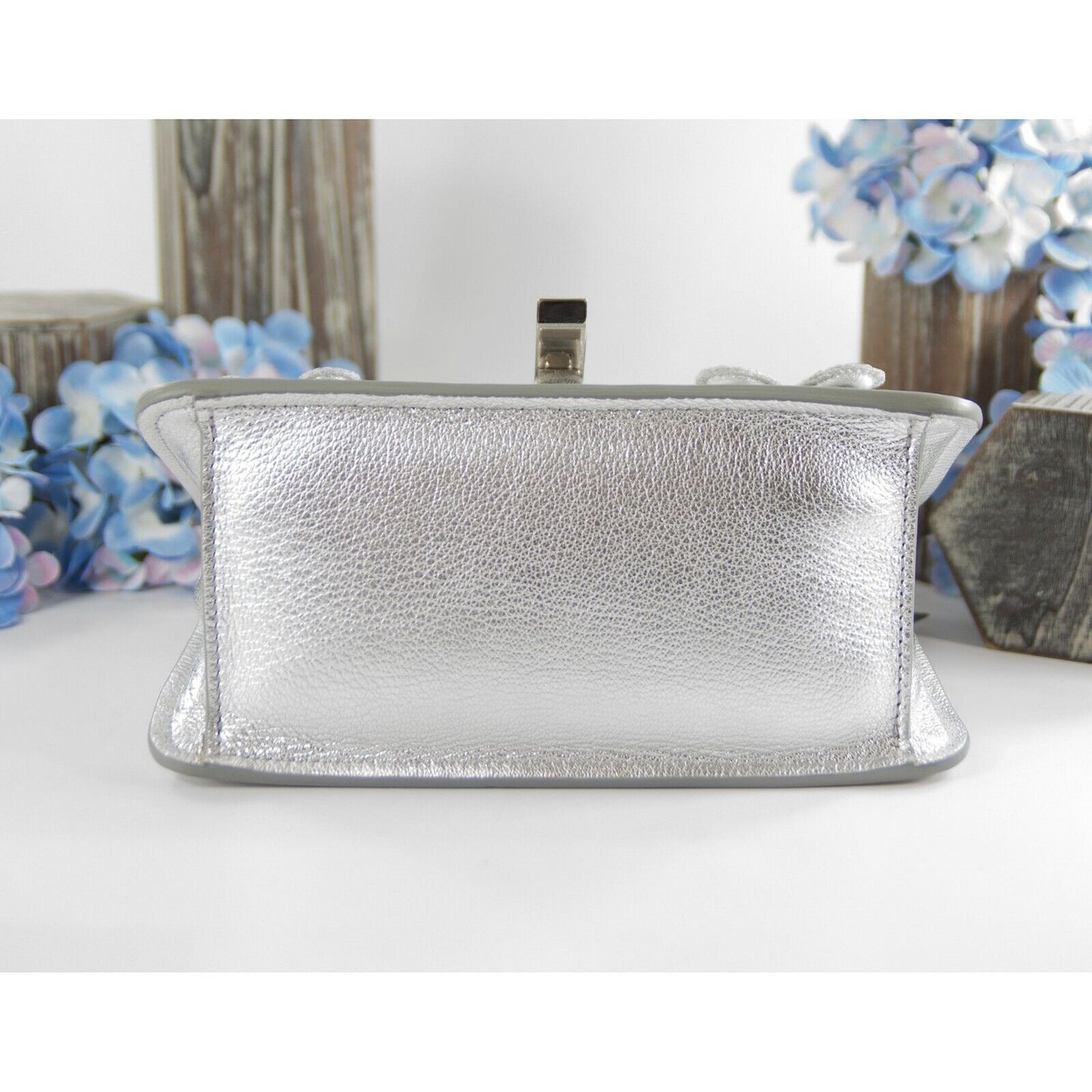 MCM Silver Leather Run Candy Small Crystal Flower Small Flap Shoulder Bag NWT