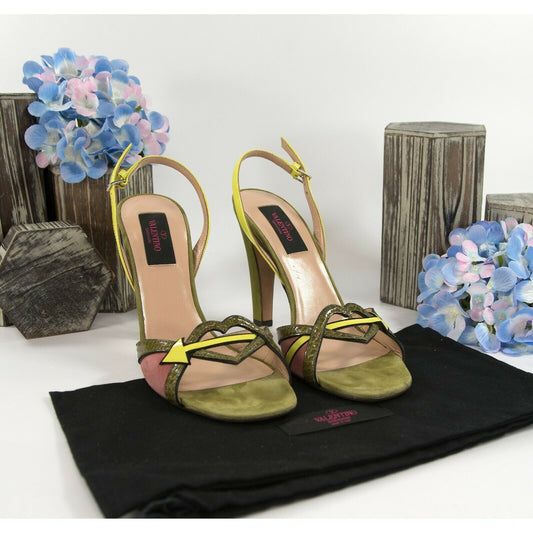 Valentino Limited Edition Cupid Heart Army Green Suede Python Heels 37 7 NIB