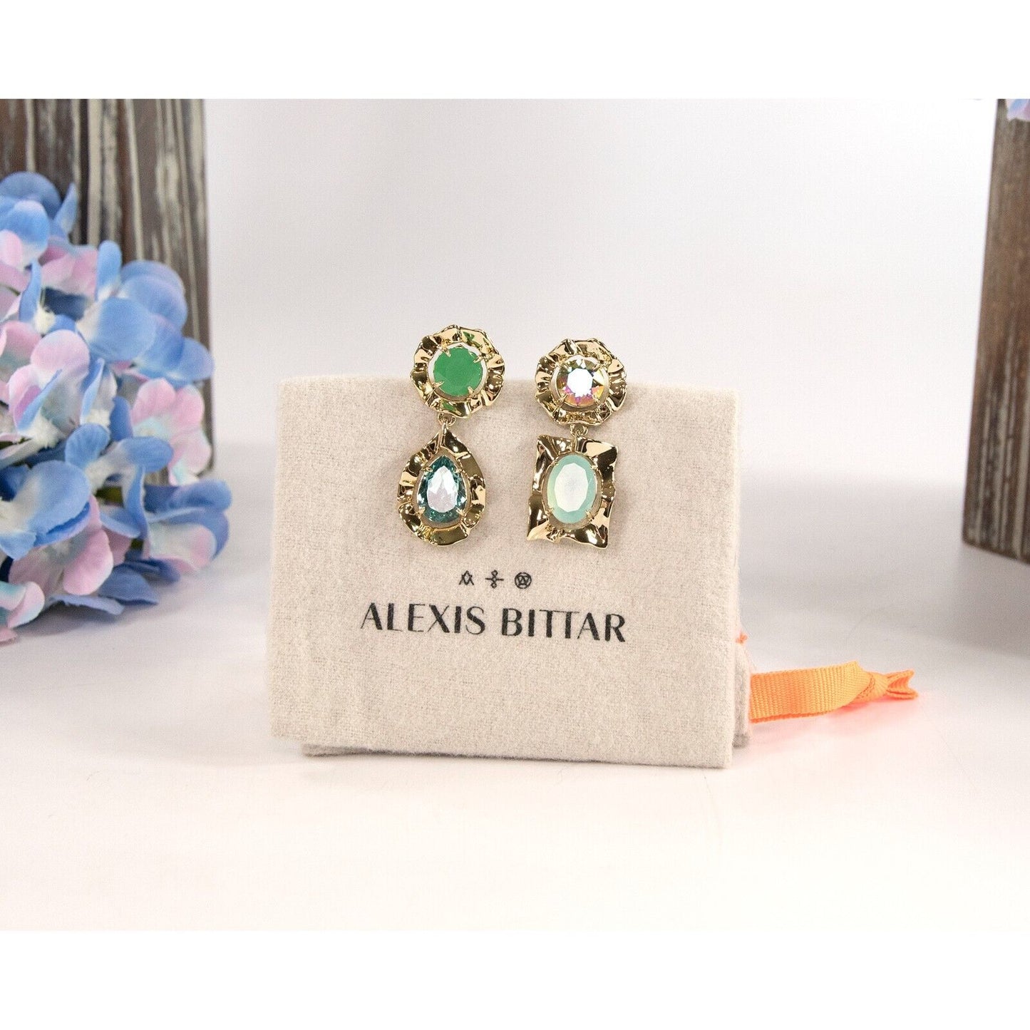 Alexis Bittar Crystal Ancient Coin Large Mismatched Drop Earrings NWT