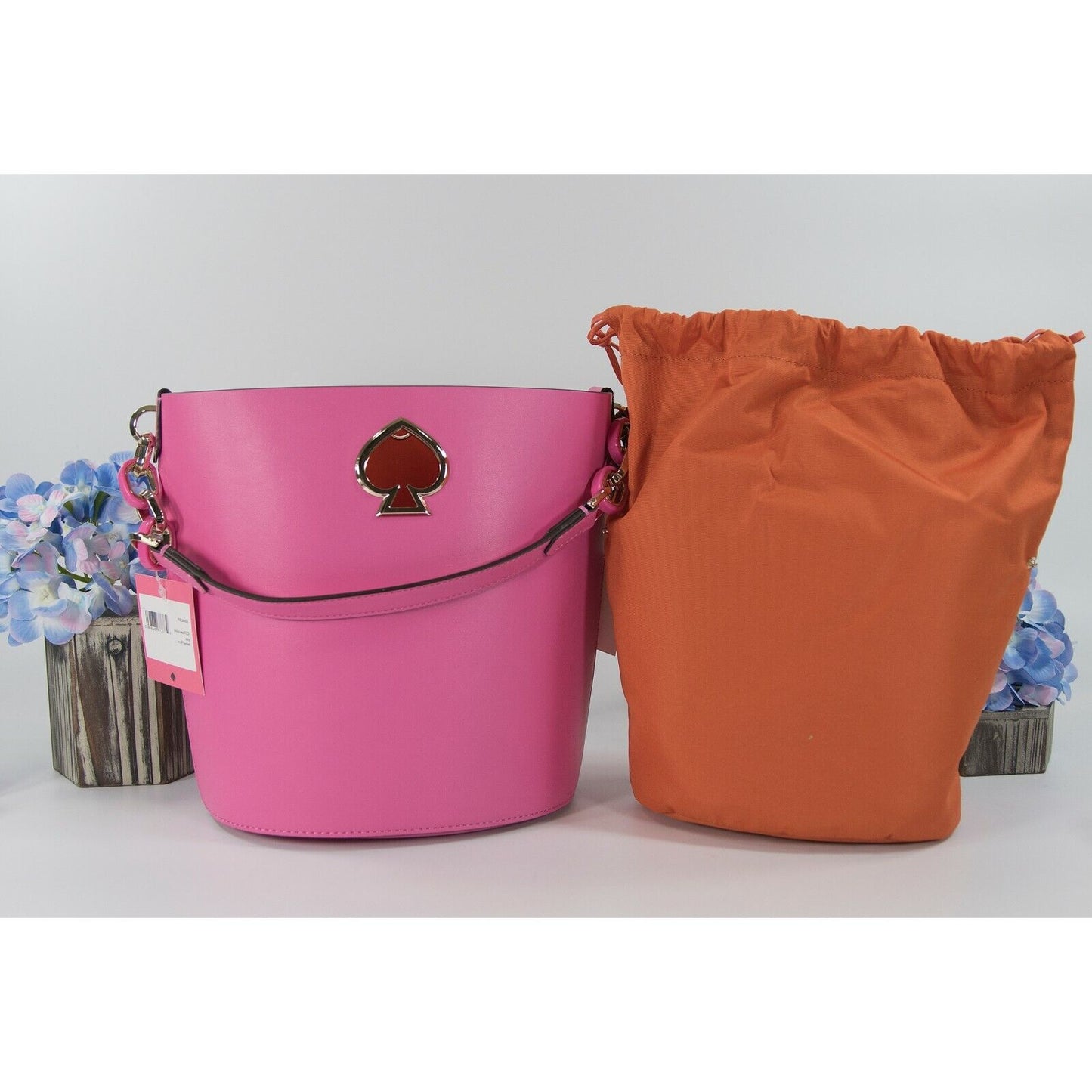 kate Spade Suzy Hibiscus Tea Leather Juicy Orange Insert Small Bucket Bag NWT