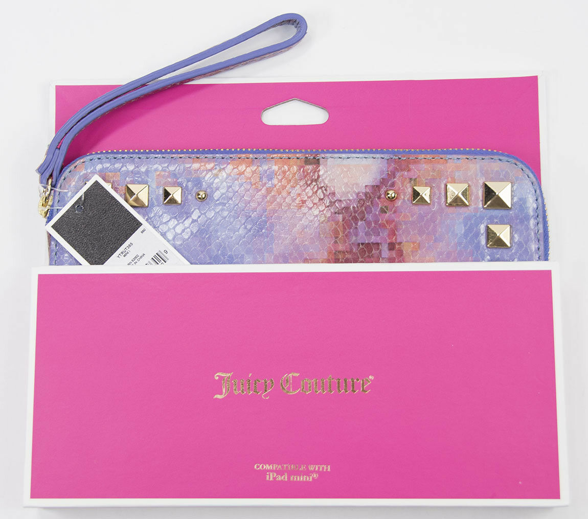Juicy Couture Purple Pink Pixel Python Leather Zip Tablet iPad Case Sleeve