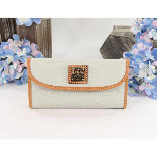 Dooney & Bourke Claremont Ice Blue and Natural Leather Trifold Wallet NWT