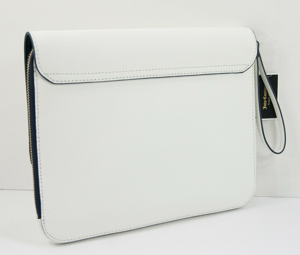 Juicy Couture White Saffiano Lux Leather Flap Zip Tablet iPad Case Sleeve