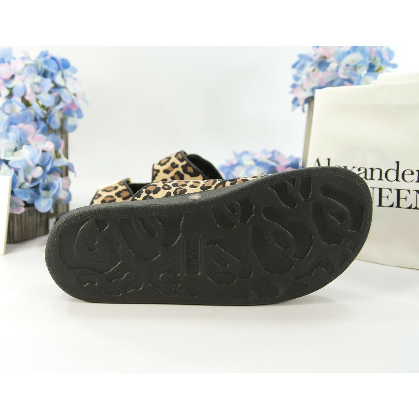 Alexander McQueen Oversized Leopard Suede Hybrid Slide Sandals 37 NIB