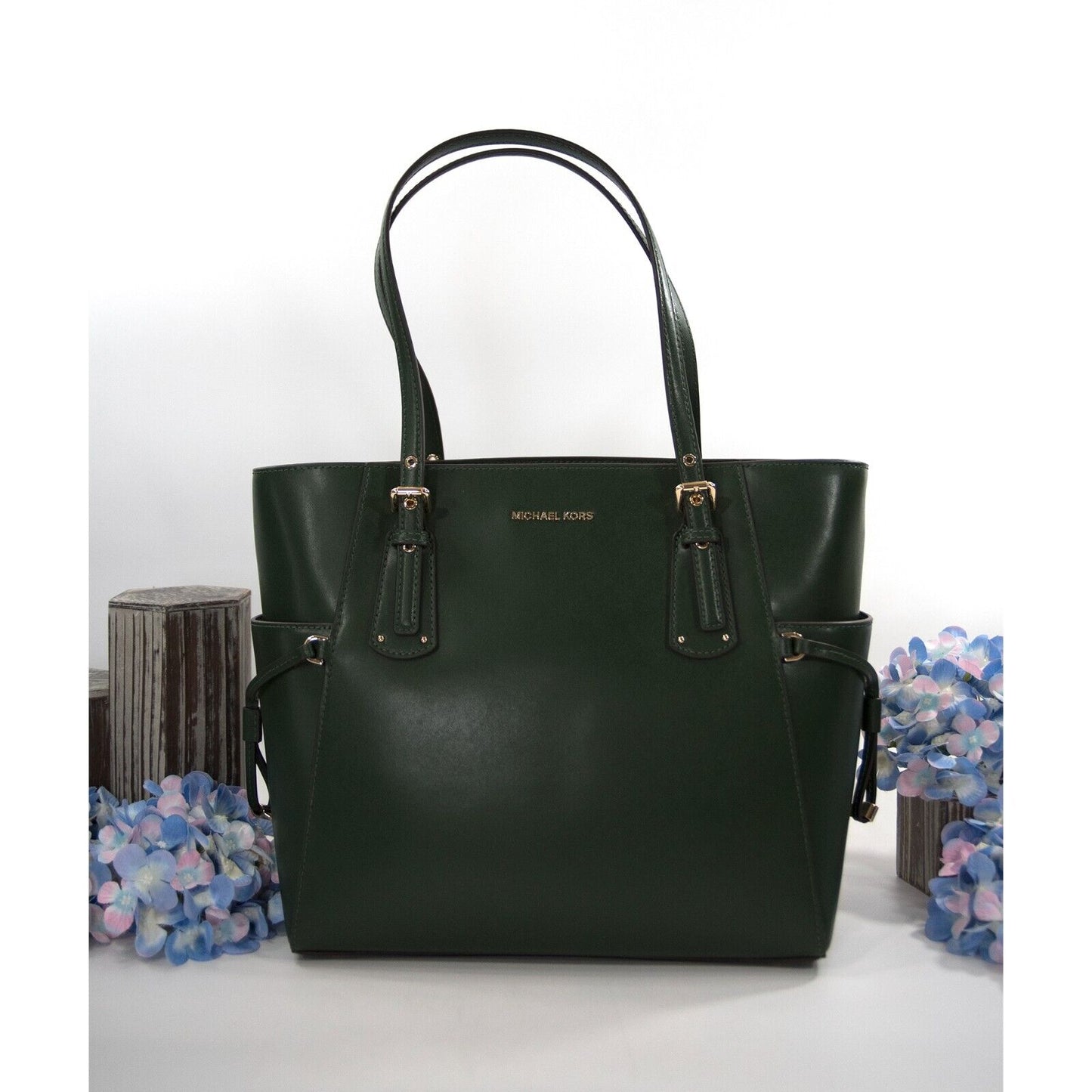 Michael Kors Moss Green Leather Voyager Medium Tote Bag NWT