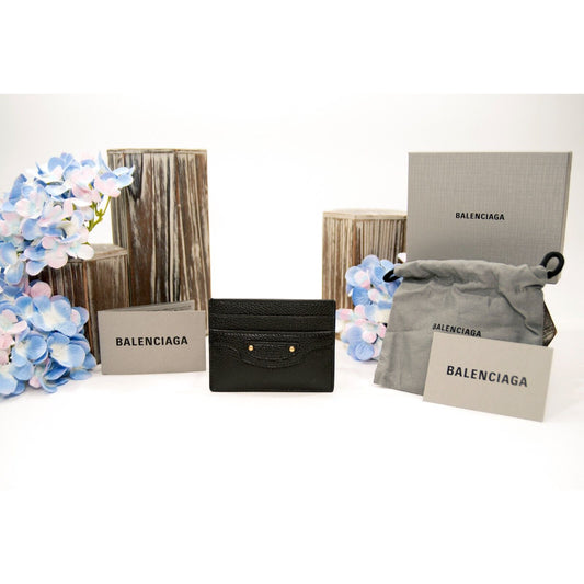 Balenciaga Black Leather Leather Logo City Card Case Mini Wallet NWT