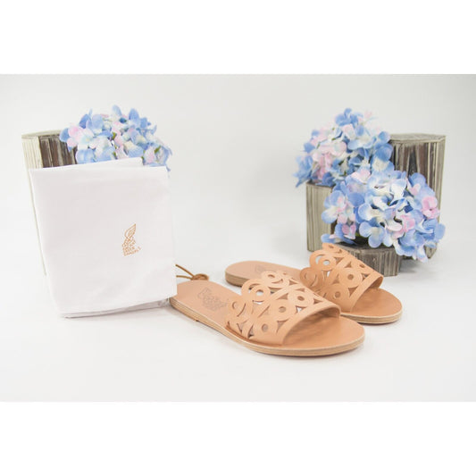 Ancient Green Maistros Natural Leather Slides Mule Flats Sandals Size 36 NIB