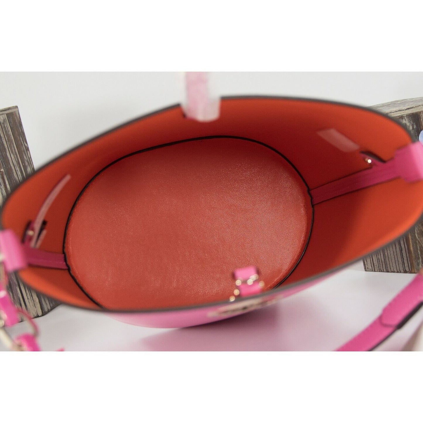 kate Spade Suzy Hibiscus Tea Leather Juicy Orange Insert Small Bucket Bag NWT
