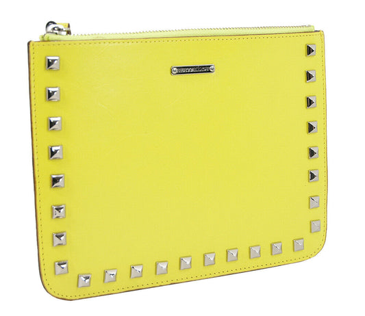 Rebecca Minkoff Slate Yellow Cory Smooth Leather Studded iPad Top Zip Pouch NWT