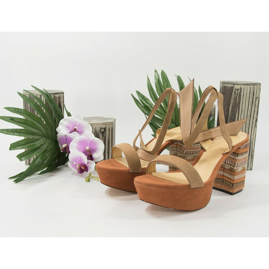 Alexandre Birman Noelle Suede Embroidery Heel Platform Sandals 39.5 9.5 NIB