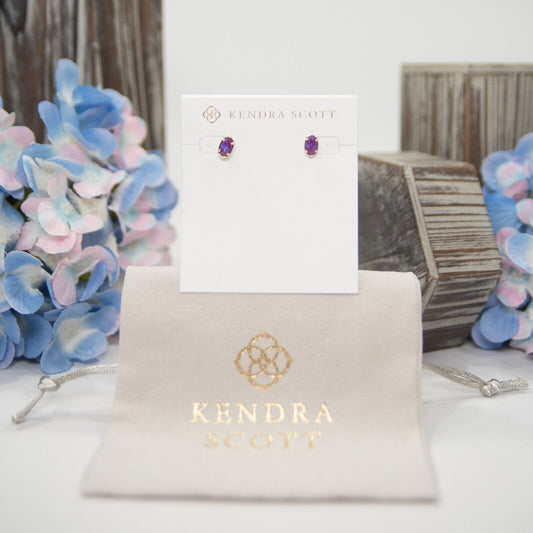 Kendra Scott Emilie Purple Kyocera Opal Micro Mini Stud Earrings NWT