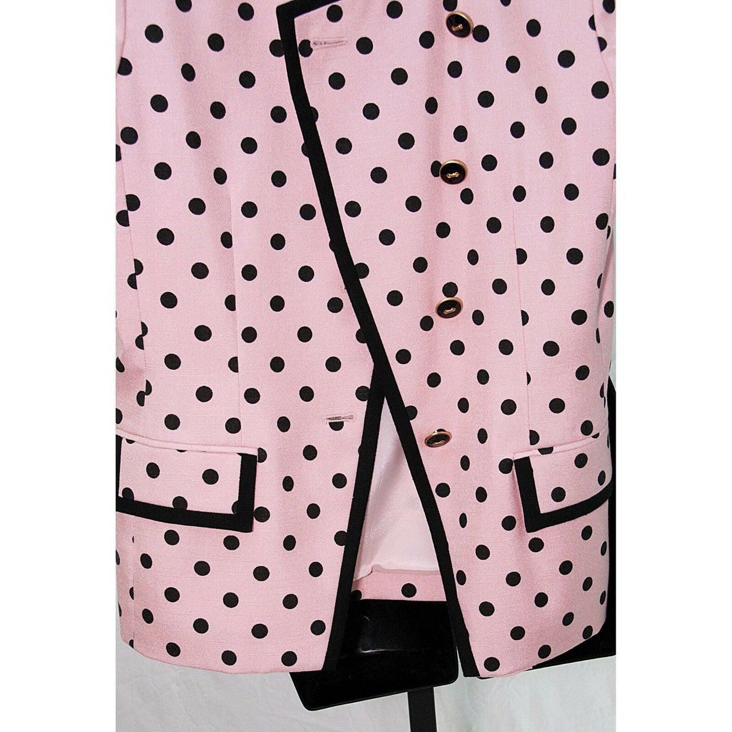 Kasper Pink Black Polka Dot Asymmetric Lined Short Sleeve Linen Blazer Sz 4 EUC