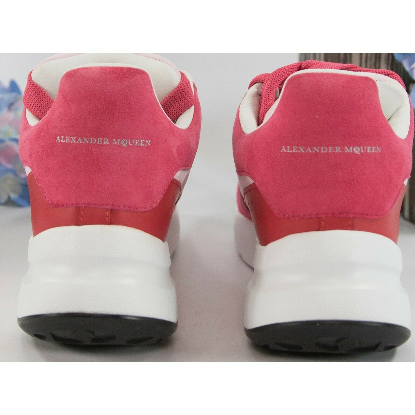 Alexander McQueen Oversized Pink Red Suede Lambskin Leather Sneakers 36 6 NIB