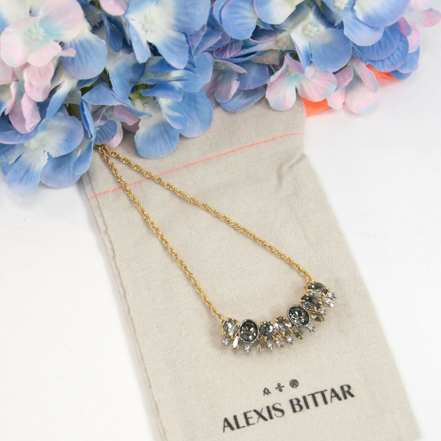Alexis Bittar Gold Crystal Bar Bib Station Statement Necklace NWT
