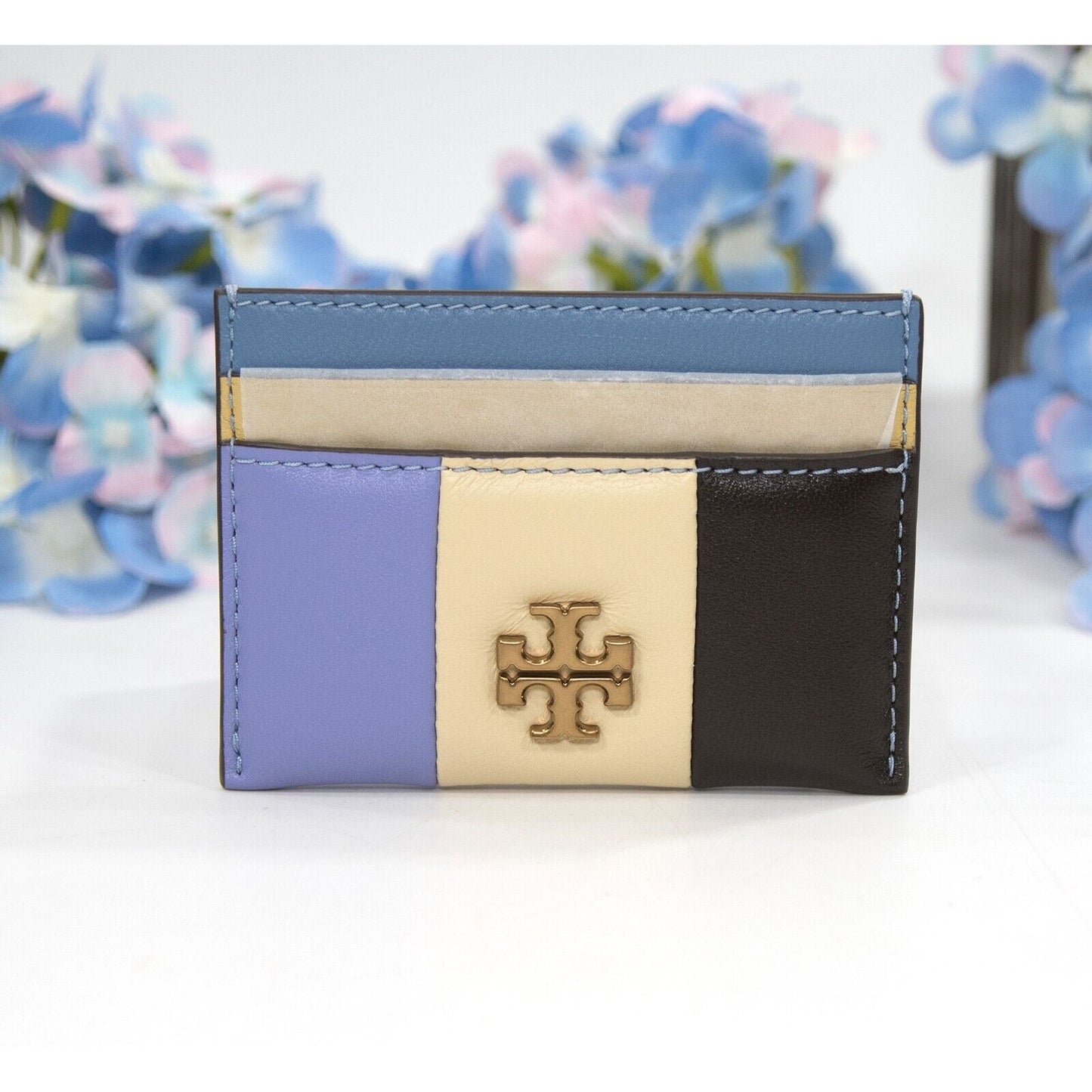 Tory Burch Leather Kira Patchwork Quilted Logo Card Case Mini Wallet NWT
