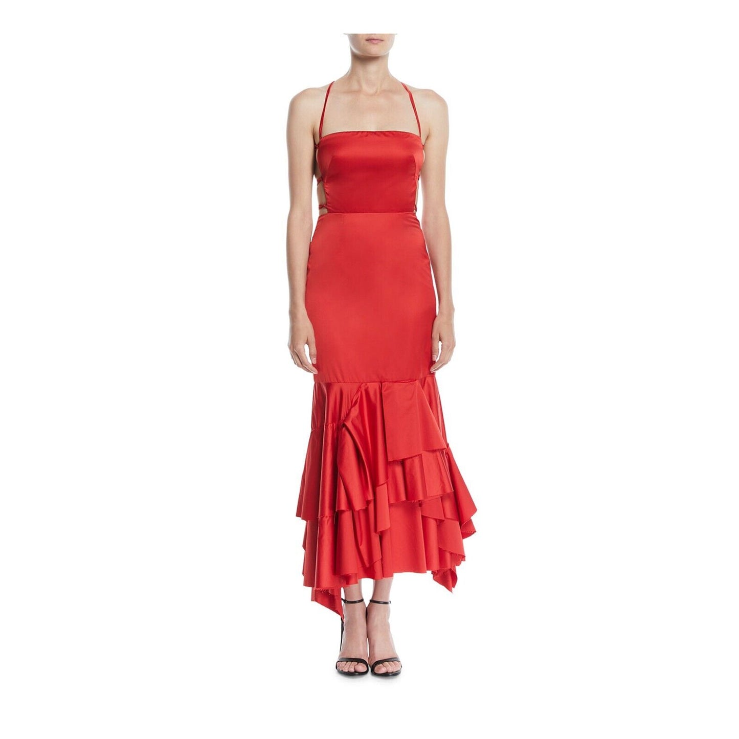 Milly Doria Scarlet Open Back Strappy Flounce Ruffle Apron Dress 8 NWT $650